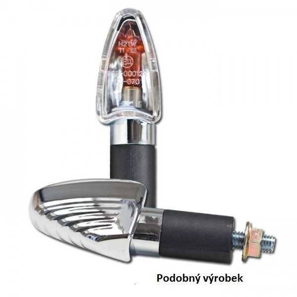 HSM Blinkry Arrow Grooved na motorku, čiré sklo, oranžová žárovka, krátké, černé, M8