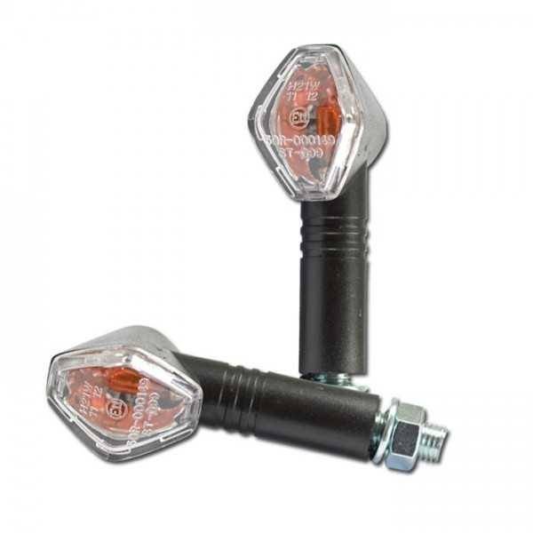 HSM Blinkry na moto Diamond černé dlouhé, závit M10, žárovkové, bílé sklo