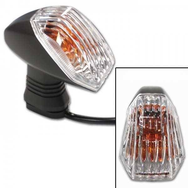 HSM Blinkr Kawasaki na motorku, zadní pravý, čiré sklo, oranžová žárovka, černé