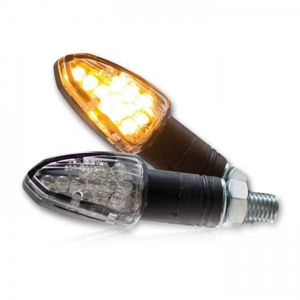 HSM LED blinkry LIZZARD na motorku, čiré sklo, černé blinkry, M8