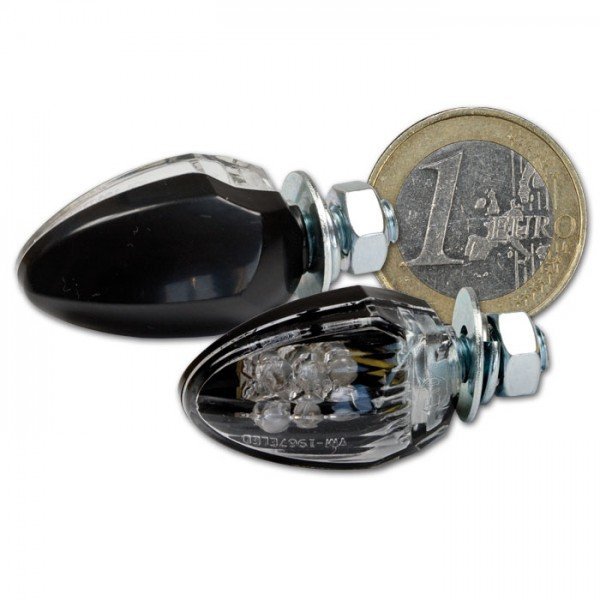 HSM LED blinkry Drop na motorku, čiré sklo, M6 HSM černé blinkry