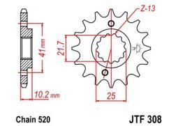 JT JTF308.15RB Přední kolečko (pastorek), 15 zubů, 520 HONDA NX 650, FX 650, YAMAHA XT 660, FMX YAMAHA MT-03 rok 06-12