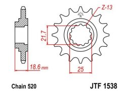 JT JTF1538.15RB Přední kolečko (pastorek), 15 zubů, 520 KAWASAKI Z 800 E rok 13-15