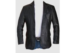 Blazer kožené sako pánské, černý kožený kabát