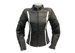 SQ PIA Lady černobílá/černošedá dámská kožená bunda na motorku