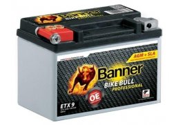 motobaterie 12V, ETX 9, 8Ah, 120A, BANNER BIKE BULL AGM PRO 150x88x106