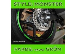 Proužky na ráfky Monster, Kawasaki zelená, 7mm široké, pro 16-19 palcová kola