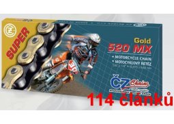 ČZ řetěz 520MX barva zlatá, 114 článků včetně rozpojovací spojky CLIP