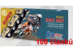 ČZ řetěz 520MX barva zlatá, 108 článků včetně rozpojovací spojky CLIP