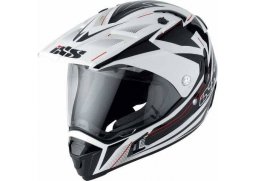 IXS HX 297 enduro přilba bíločernočervená helma se sluneční clonou na motorku