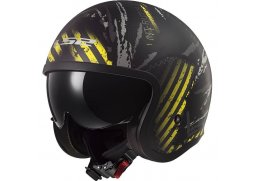 LS2 OF599 SPITFIRE GARAGE MATT BLACK YELLOW černá matná žlutá otevřená přilba na motorku