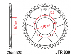 JT JTR830.46 Zadní kolečko (rozeta), 46 zubů, 532