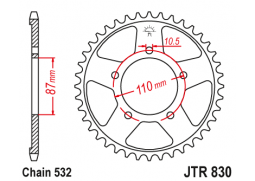 JT JTR830.45 Zadní kolečko (rozeta), 45 zubů, 532