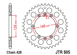 JT JTR805.50 Zadní kolečko (rozeta), 50 zubů, 428 SUZUKI DR 125SM (08-10), TS125R 89-96, TS125X 84-91