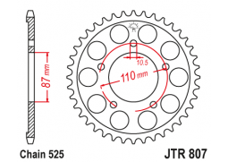 JT JTR807.48 Zadní kolečko (rozeta), 48 zubů, 525 SUZUKI GSF 650 BANDIT 07-15, GSX 650 F 08-15