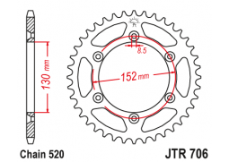 JT JTR706.48 Zadní kolečko (rozeta), 48 zubů, 520 APRILIA RXV450/550 06-12