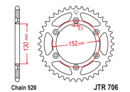 JT JTR706.46 Zadní kolečko (rozeta), 46 zubů, 520 APRILIA 450/550 SXV 06-12