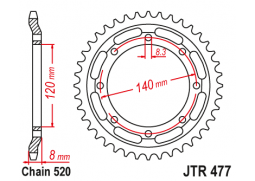 JT JTR477.43 Zadní kolečko (rozeta), 43 zubů, 520