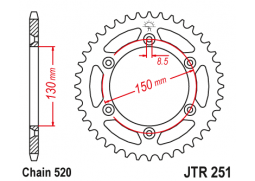 JT JTR251.49 Zadní kolečko (rozeta), 49 zubů, 520 YAMAHA YZ/YZF/WRF 99-15