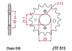 JT JTF513.14 Přední kolečko (pastorek), 14 zubů, 530 SUZUKI GSF BANDIT 600/650/1200/1250, GSXR750 88-06