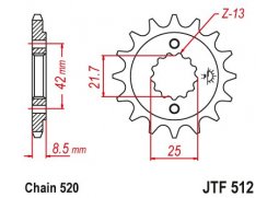 JT JTF512.16 Přední kolečko (pastorek), 16 zubů, 520 KAWASAKI GPZ500S 87-05