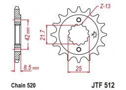 JT JTF512.14 Přední kolečko (pastorek), 14 zubů, 520