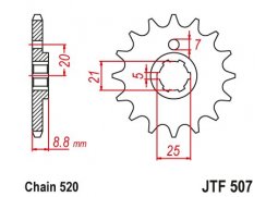 JT JTF507.15 Přední kolečko (pastorek), 15 zubů, 520