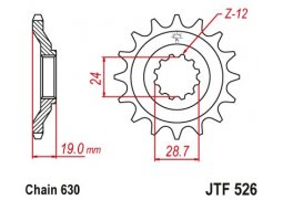 JT JTF526.15 Přední kolečko (pastorek), 15 zubů, 630