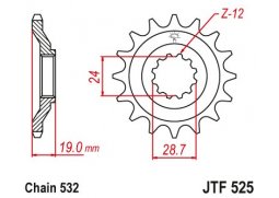 JT JTF525.17 Přední kolečko (pastorek), 17 zubů, 532