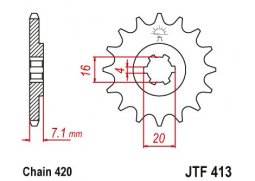 JT JTF413.13 Přední kolečko (pastorek), 13 zubů, 420 SUZUKI RMX 50, TS 50