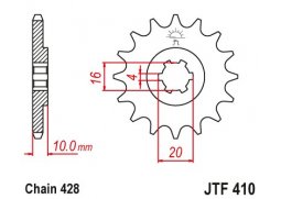 JT JTF410.13 Přední kolečko (pastorek), 13 zubů, 428 SUZUKI GZ 125 98-11 (-1), GN 125, VL 125 INTRUDER