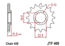 JT JTF409.16 Přední kolečko (pastorek), 16 zubů, 428 SUZUKI DR 125 85-00