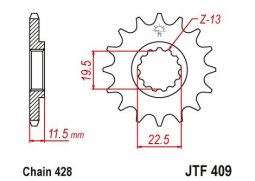 JT JTF409.15 Přední kolečko (pastorek), 15 zubů, 428 SUZUKI DR 125 85-00