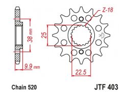 JT JTF403.15 Přední kolečko (pastorek), 15 zubů, 520