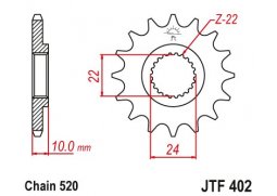 JT JTF402.14 Přední kolečko (pastorek), 14 zubů, 520 BMW F 650 94-13, APRILIA PEGASO 650 98-04