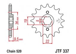 JT JTF337.15 Přední kolečko (pastorek), 15 zubů, 520