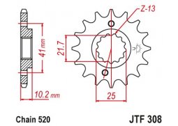 JT JTF308.13 Přední kolečko (pastorek), 13 zubů, 520 HONDA NX/FX/SLR 650 89-08, YAMAHA MT-03/ XT 660
