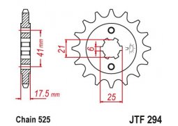 JT JTF294.14 Přední kolečko (pastorek), 14 zubů, 525