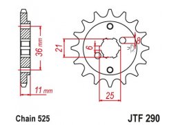 JT JTF290.14 Přední kolečko (pastorek), 14 zubů, 525