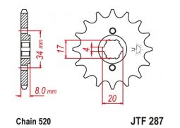 JT JTF287.14 Přední kolečko (pastorek), 14 zubů, 520