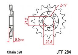 JT JTF284.15 Přední kolečko (pastorek), 15 zubů, 520 HONDA CR 250 88-07, CRF 450 R/X 02-16, TRX450R