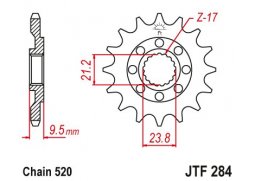 JT JTF284.14 Přední kolečko (pastorek), 14 zubů, 520 HONDA CR 250 88-07, CRF 450 02-18, TRX 450/700