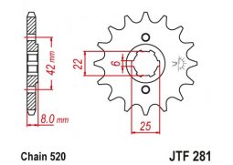 JT JTF281.16 Přední kolečko (pastorek), 16 zubů, 520 HONDA XR 600R, XL 600R/RM/LM