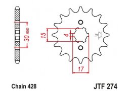 JT JTF274.15 Přední kolečko (pastorek), 15 zubů, 428 HONDA MTX 80R 87-92