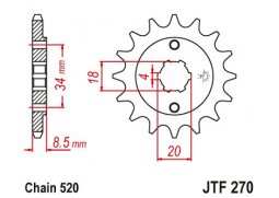 JT JTF270.12 Přední kolečko (pastorek), 12 zubů, 520