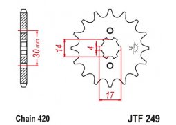 JT JTF249.16 Přední kolečko (pastorek), 16 zubů, 420 SUZUKI DRZ 110 03-05, HONDA ANF
