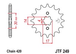 JT JTF249.15 Přední kolečko (pastorek), 15 zubů, 420 SUZUKI DRZ 110 03-05, HONDA ANF