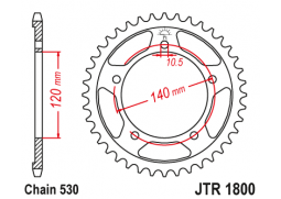 JT JTR1800.43 Zadní kolečko (rozeta), 43 zubů, 530 SUZUKI GSF 1250 06-15, GSXR 1000/1300