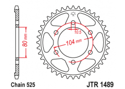 JT JTR1489.43 Zadní kolečko (rozeta), 43 zubů, 525 KAWASAKI ZX750R, NINJA, KLZ VERSYS 12-