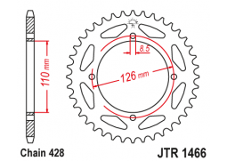 JT JTR1466.46 Zadní kolečko (rozeta), 46 zubů, 428 KAWASAKI KX 650 02-15, KLX 125 10-14